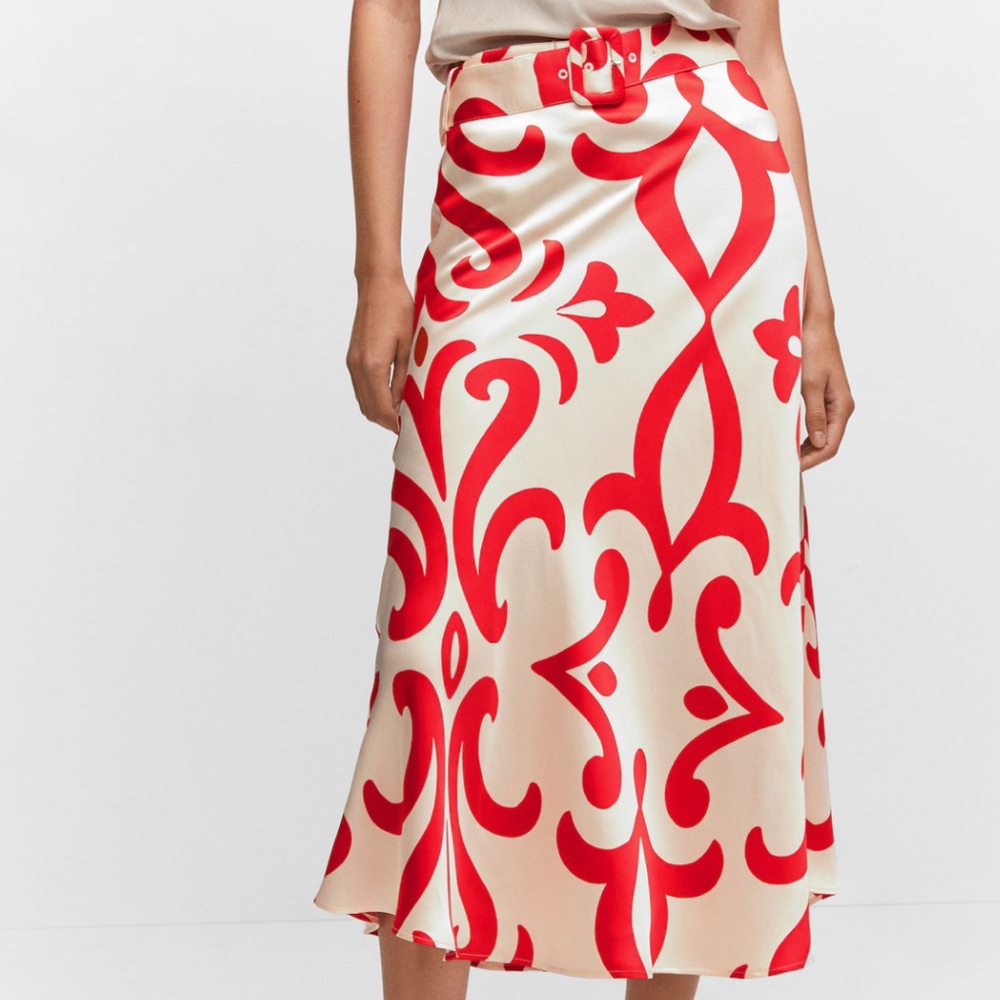Mango Belt Printed Midi Skirt